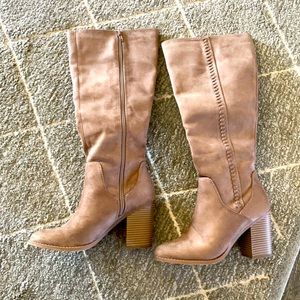 Soda Knee High Boots in Taupe